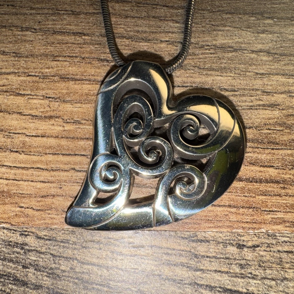 Brighton MINGLE HEART Silver Scrolled Thick Lopsided Heart Pendant Necklace